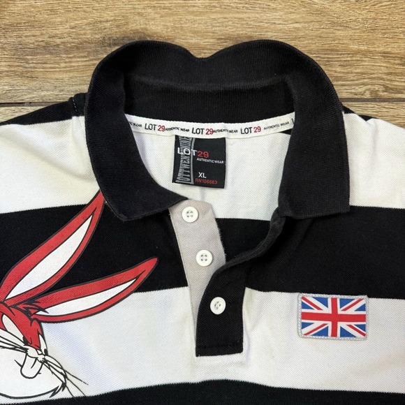 Vintage Lot 29 Looney Tunes Bugs Bunny Polo Shirt Stripe Size XL Britain UK Flag - Picture 8 of 9
